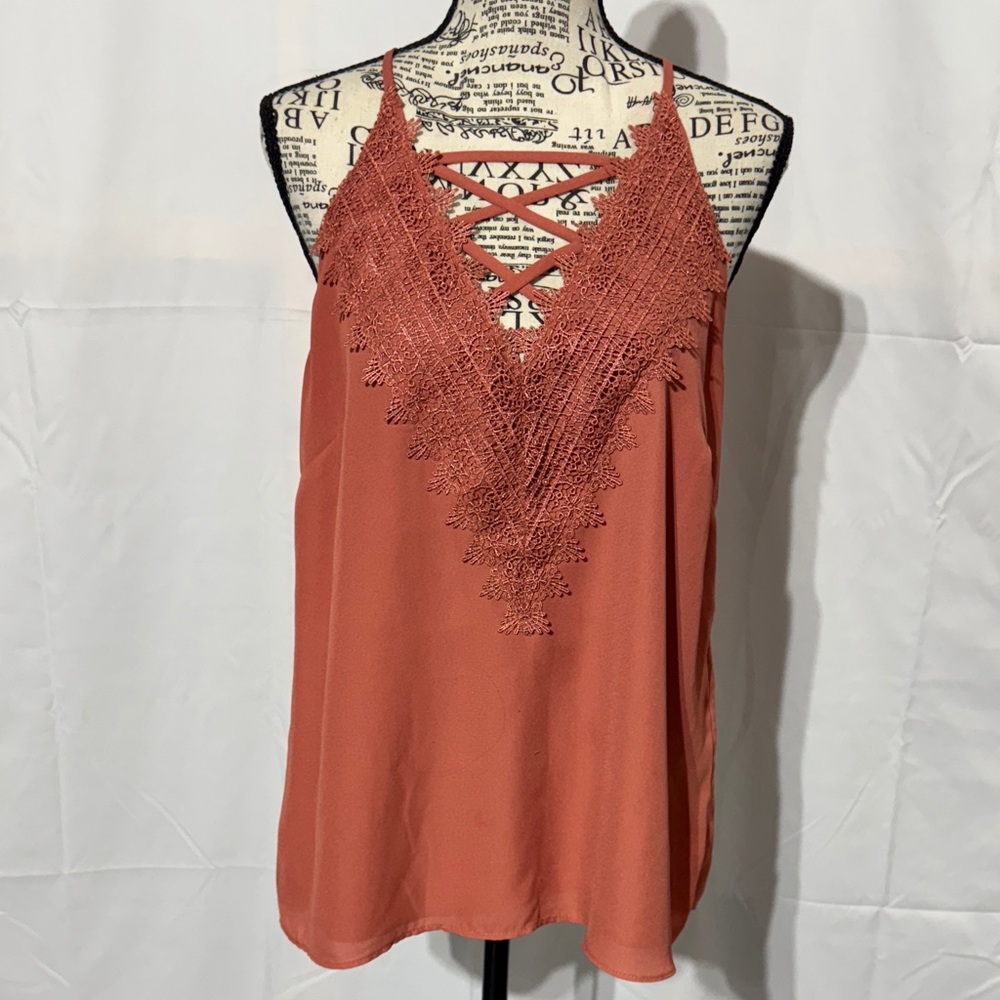 Lace-Trim Crisscross Cami Tank Top - Rust